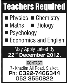 Teachers Required in Sialkot