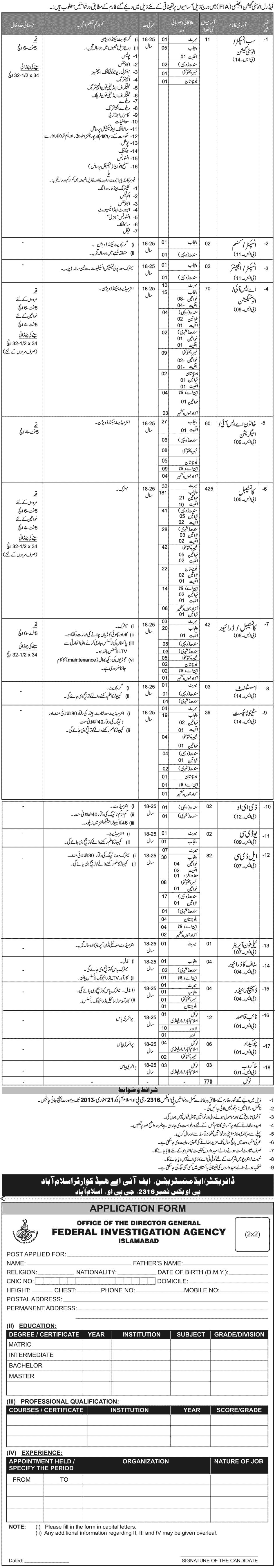 FIA Jobs Advertisement 22-December-2012 Jang Newspaper Latest