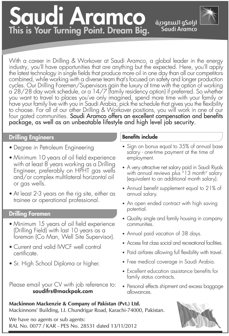 Saudi Aramco Jobs 2013 Drilling Engineers & Foremen