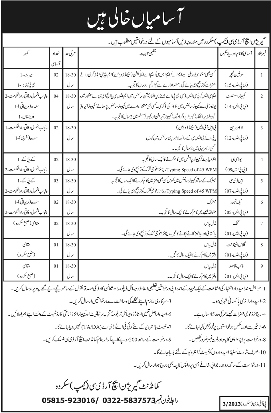 Garrison HRDC (Camp) Skardu Jobs 2013