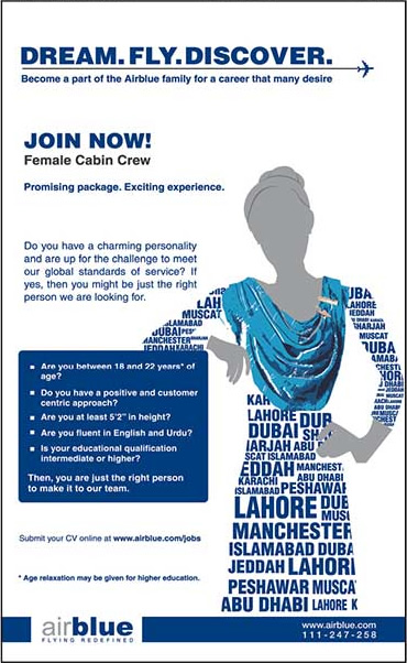 Air Blue Jobs 2013 Female Cabin Crew in Karachi, Lahore, Islamabad Latest Ad