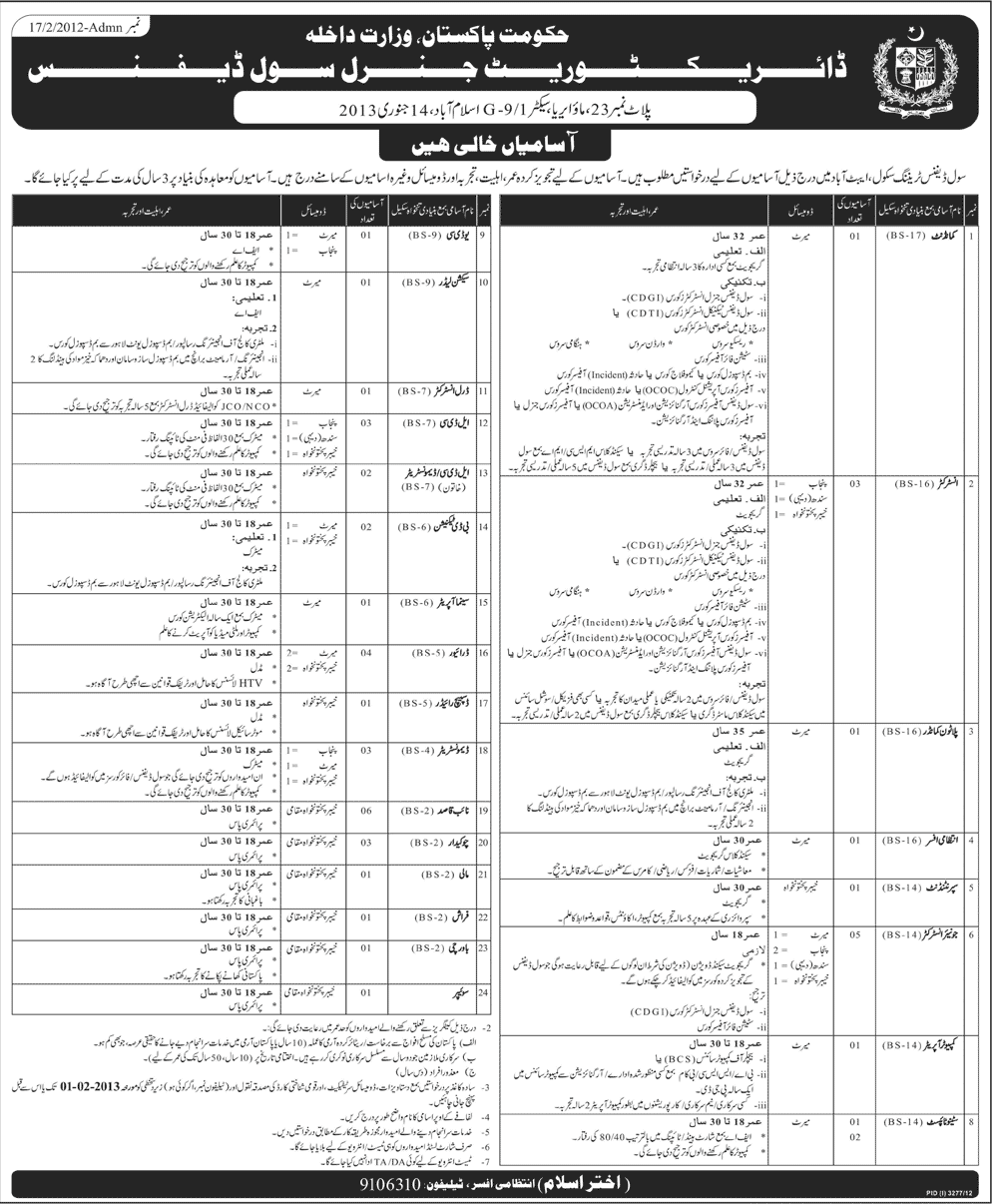 Civil Defence Training School Abbottabad Jobs 2013