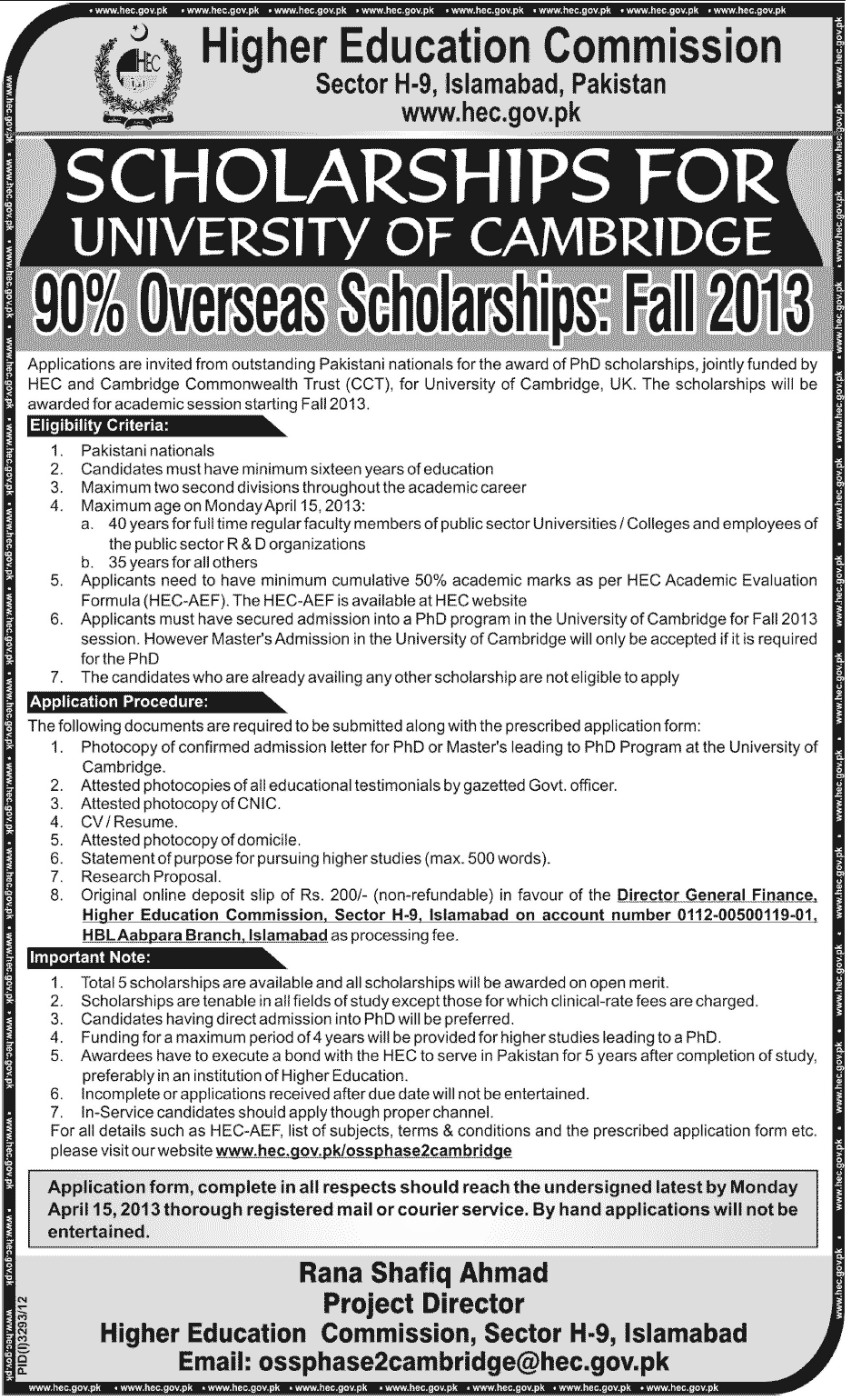 HEC Scholarships 2013 Fall Ph.D. at University of Cambridge 90% Overseas Scholarships