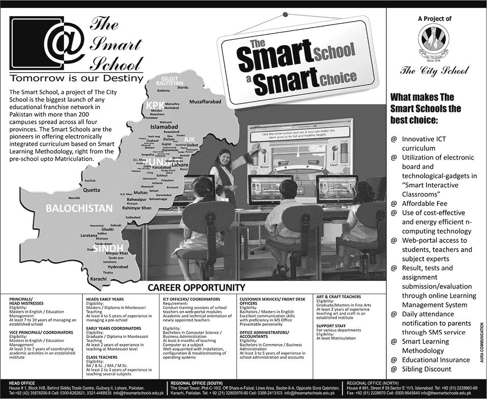 The Smart School Jobs 2013 Teachers, Principals, Heads, Coordinators  & Other Staff