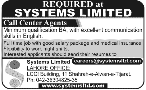 Systems Limited Needs Call Center Agents