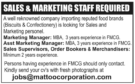 Sales & Marketing Staff Jobs for Food Brands (Biscuit & Confectionery)