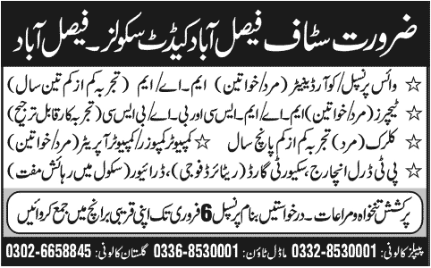 Faisalabad Cadet Schools Jobs for Teaching & Non-Teaching Staff