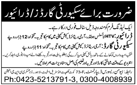 Driver & Security Guards Jobs in Lahore