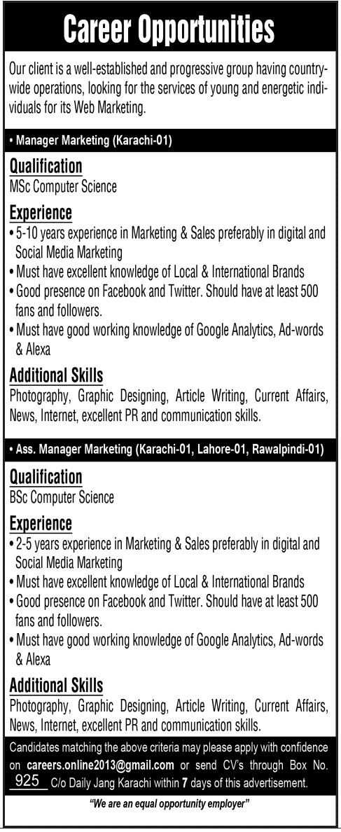 Web Marketing Jobs in an Organization