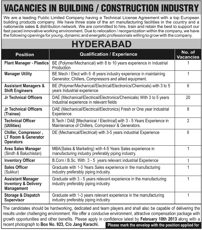 Dadex Pakistan Jobs 2013 in Hyderabad (Dadex Eternit Limited)