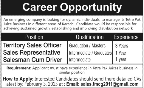 Sales & Marketing Staff Jobs in Tetra Pak Juice Business