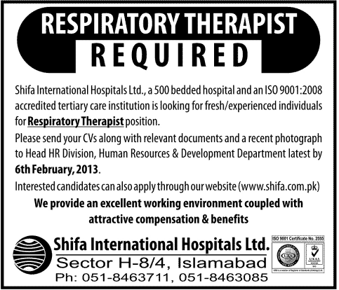 Respiratory Therapist Job at Shifa International Hospital