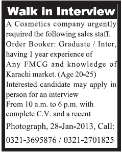 A Cosmetic Company Requires Order Booker