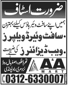 Software Developers & Web Designers Jobs at A&A Mart Rawalpindi