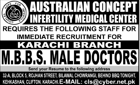 Doctors Jobs at Australian Concept Infertility Medical Center, Karachi