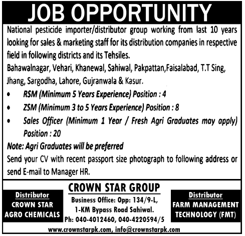 Crown Star Group Needs Sales & Marketing Staff