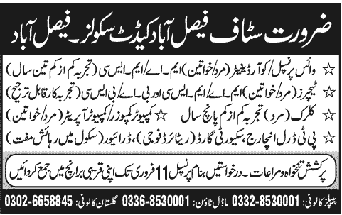 Faisalabad Cadet Schools Jobs for Teaching & Non-Teaching Staff