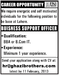 Ghazi Brothers Needs Business Support Officer