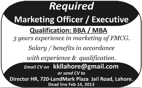 Marketing Officer / Executive Job in a Company