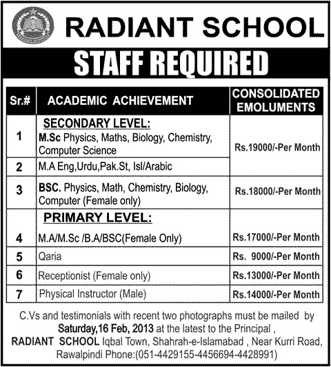 Radiant School Needs Teaching & Non-Teaching Staff