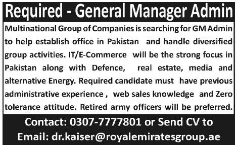 General Manager Admin Job in a Multinational Group of Companies