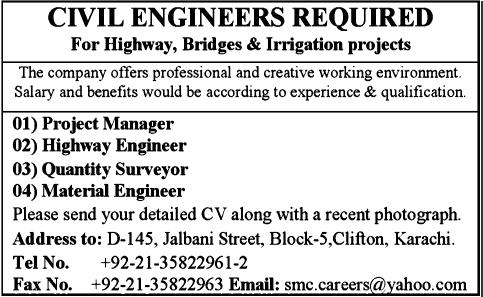 Civil Engineers Required for Highways, Bridges & Irrigation Projects
