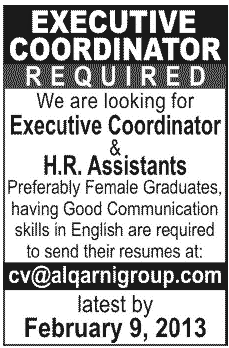 Executive Coordinator & HR Assistants Jobs 2013