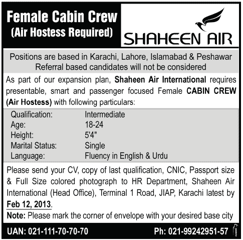 Shaheen Air Jobs 2013 Air Hostesses