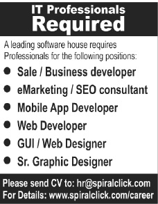 Spiral Click Islamabad Jobs for Web Developers / Designers, Mobile App Developer  & Other IT Professionals