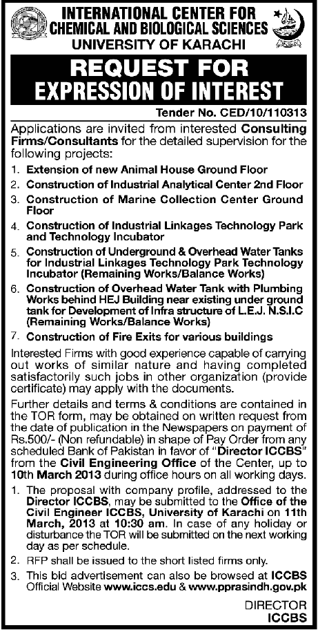 Civil Construction Project Consultant Vacancies at ICCBS Karachi University