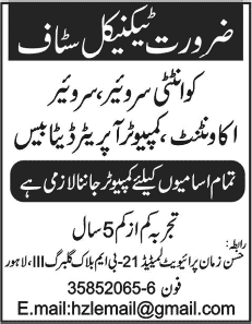 Surveyor, Quantity Surveyor, Accountant & Computer Operator Database Jobs 2013 at Hassan Zaman Private Limited