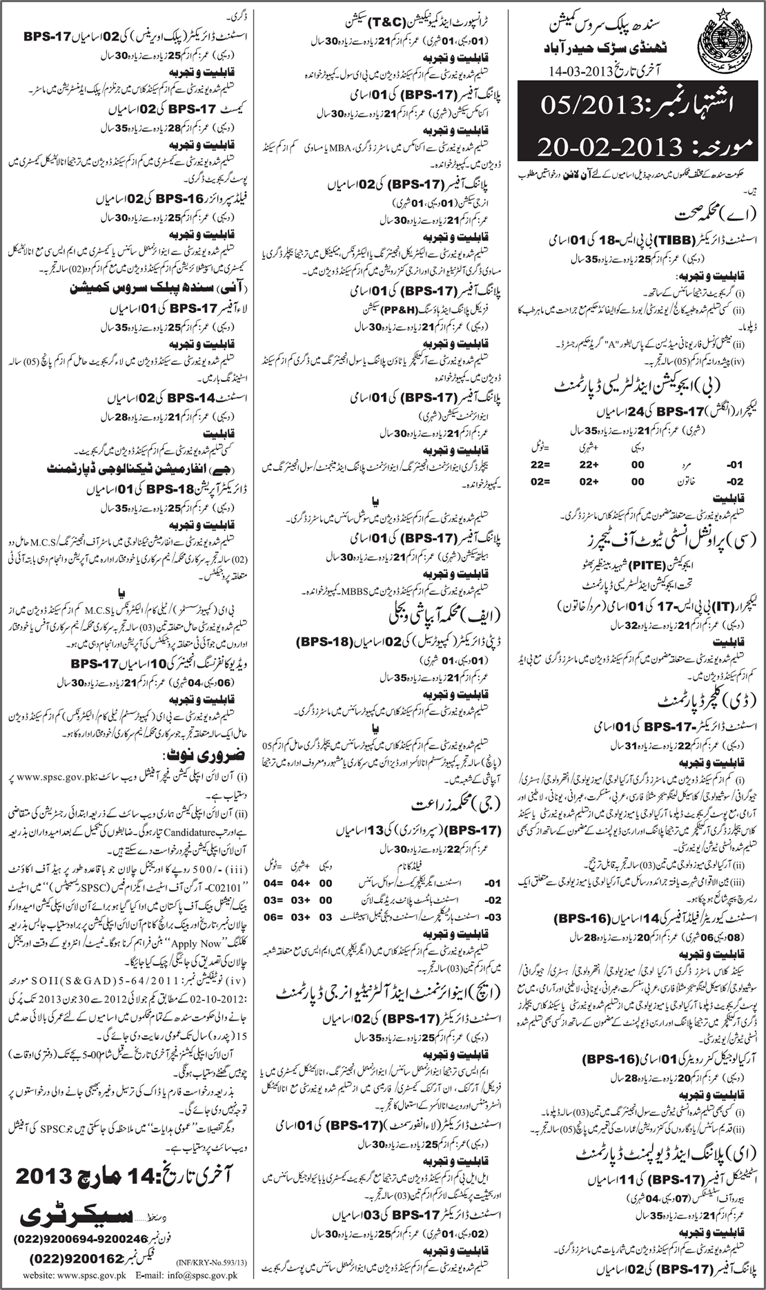 SPSC Jobs 2013 Lecturers, Statistical/Planning Officers, Video Conferencing Engineers, Curator/Field Officers