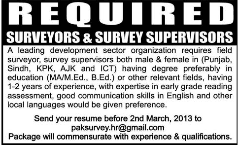 Survey Supervisors & Surveyors Jobs 2013