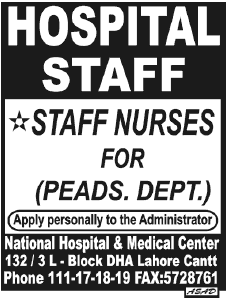 Staff Nurse Jobs in Lahore 2013 Latest at National Hospital & Medical Center