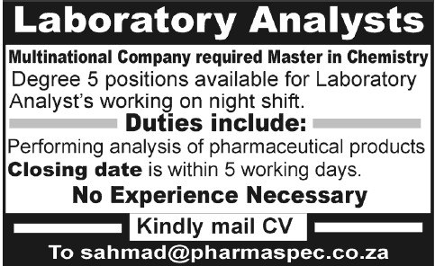 Laboratory Analyst Jobs 2013 at Pharmaspec (a Multinational Company, MNC)