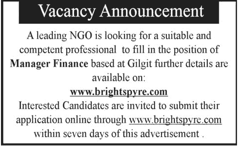 Manager Finance Job 2013 at an NGO