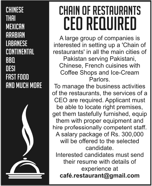 CEO Job for a Chain of Restaurants