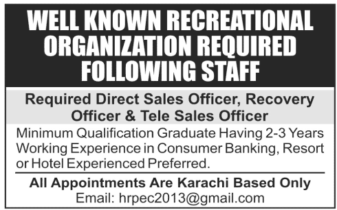 Direct Sales Officer, Recovery Officer & Tele Sales Officer Jobs 2013