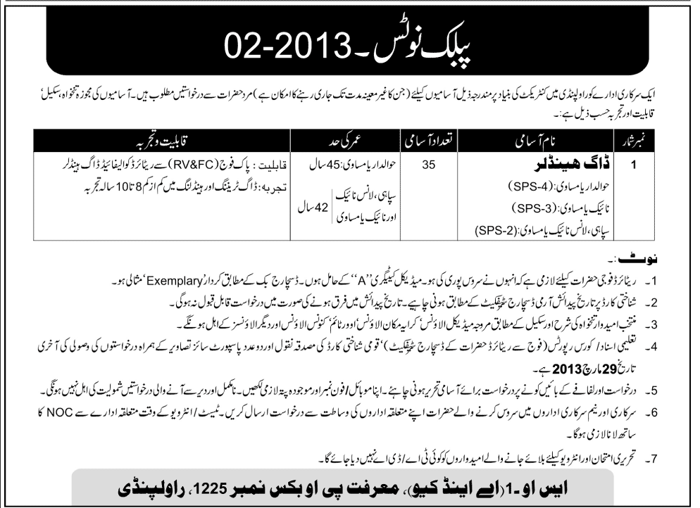 Dog Handler / Trainer Jobs at PO Box 1225 Rawalpindi 2013