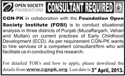 CGN-PK & FOSI Joint Project Job for Consultant to Research on Early Childhood Development (ECD)