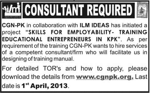 CGN-PK & ILM IDEAS Joint Project Job for Consultant to Design Training Manual