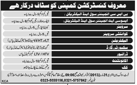 Jobs in Construction Company in Islamabad 2013 Latest