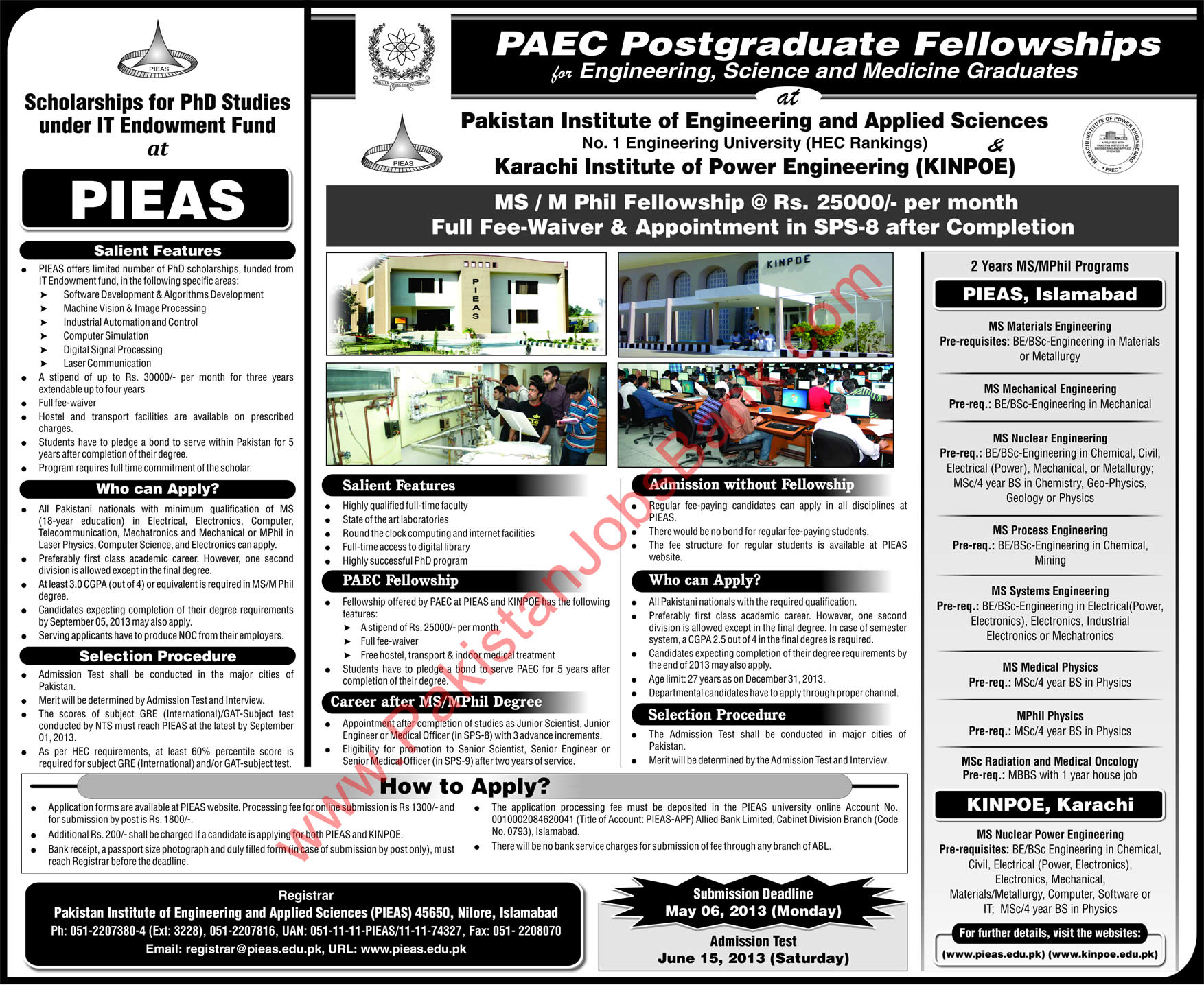 PIEAS PhD Scholarships 2013 under IT Endowment Fund Advertisement