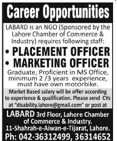 Labard (NGO) Jobs 2013 for Placement Officer & Marketing Officer