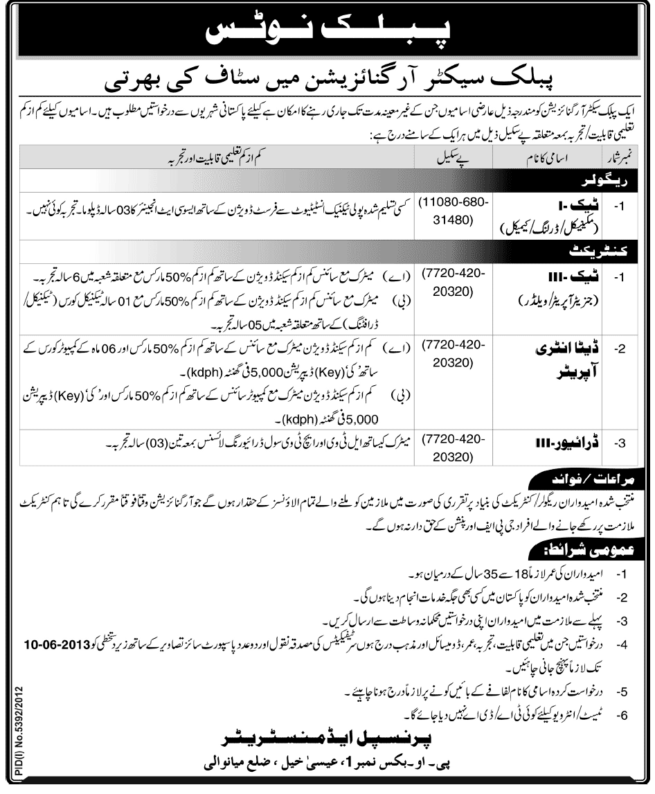 PO Box 1 Isakhel District Mianwali Jobs 2013 Pakistan Atomic Energy Commission Latest Advertisement