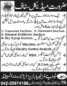 Nawabsons Laboratories Jobs 2013 June Production Manager, Quality Control, Office Management & Store Keeper