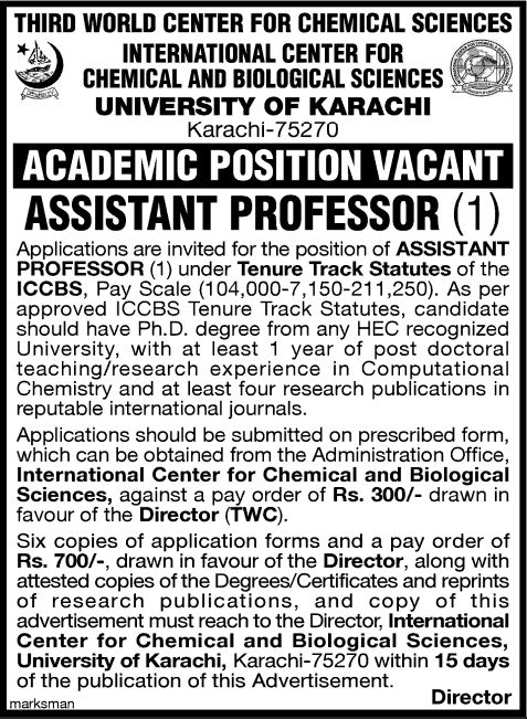 ICCBS Karachi University Job 2013-June-21 for Faculty Member under TTS