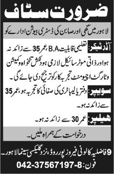 Order Taker Jobs in Lahore 2013 August Helper & Sweeper at a Soap & Ghee Distribution Company