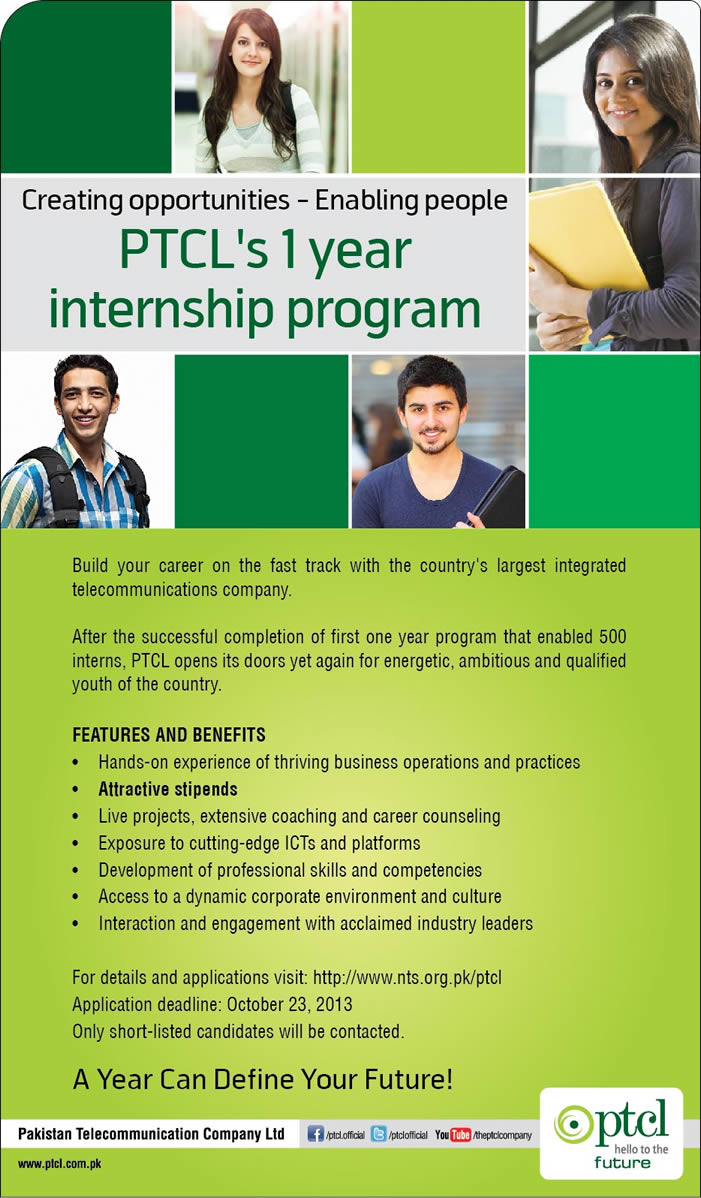 PTCL One Year Paid Internship Program 2013 - 2014