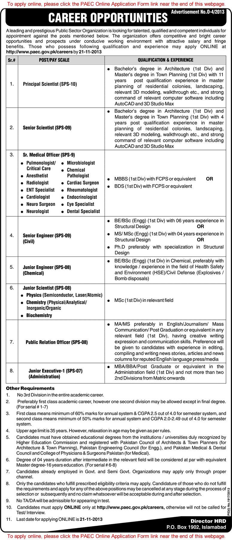 Pakistan Atomic Energy Commission Jobs 2013-November-10 Latest Advertisement